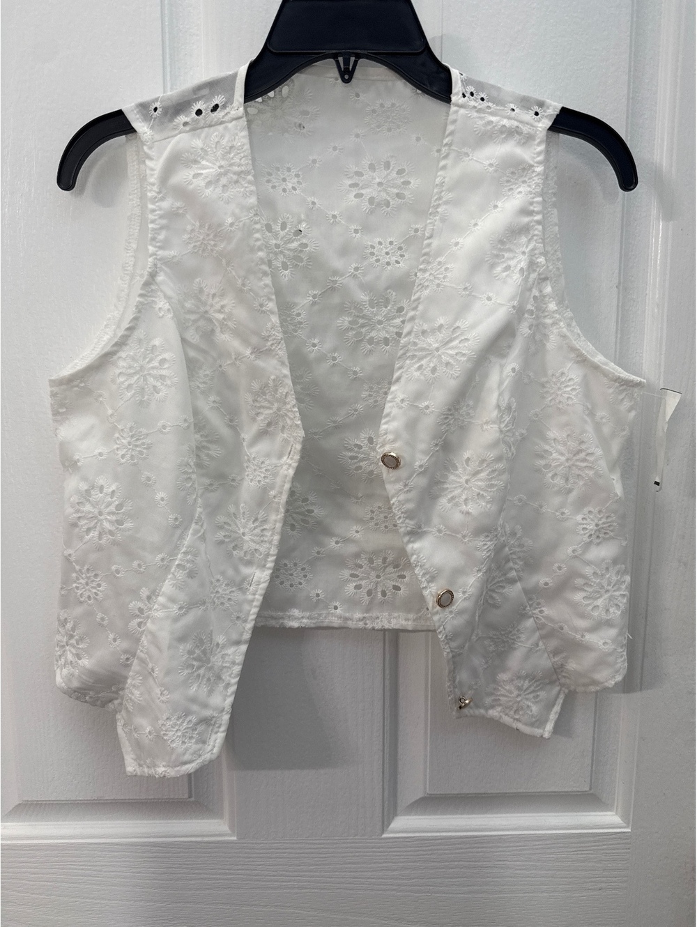 White Lace Vest with Pearl Button Detail, Size Small